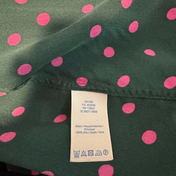 Boden Silk Green and Pink Polka Dot Button Down Shirt Size 12 - Picture 5 of 5